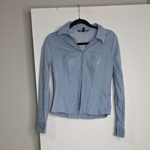 White House Black Market Light Blue Striped Button Down Shirt